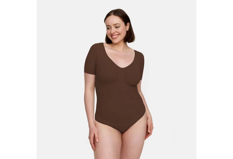Creamy Fabrics Miederbody T-Shirt Bodysuit Sculpting Shapewear mit Slip-Braun-4XL (1-tlg) Figurformend von Creamy Fabrics