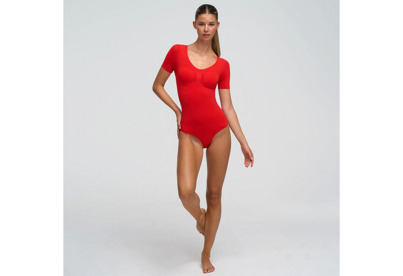 Creamy Fabrics Miederbody T-Shirt Bodysuit Sculpting Shapewear mit Slip-Fire Red-4XL (1-tlg) Figurformend von Creamy Fabrics