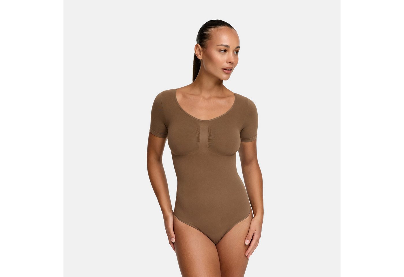 Creamy Fabrics Miederbody T-Shirt Bodysuit Sculpting Shapewear mit String (2)-Caramel-XS (1-tlg) Figurformend von Creamy Fabrics