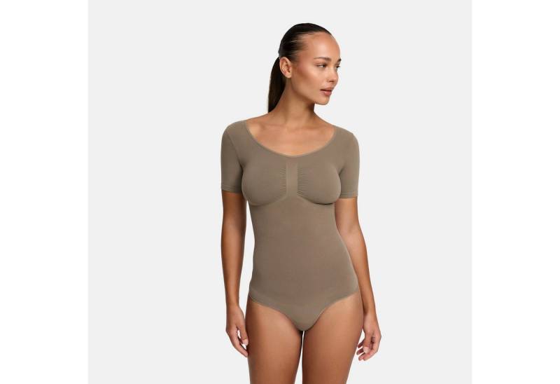 Creamy Fabrics Miederbody T-Shirt Bodysuit Sculpting Shapewear mit String (2)-Taupe-M (1-tlg) Figurformend von Creamy Fabrics