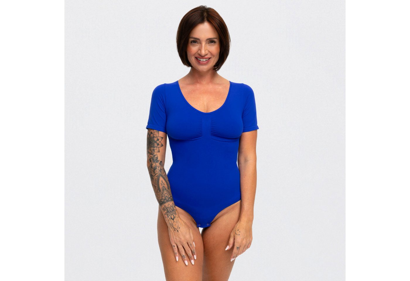 Creamy Fabrics Miederbody T-Shirt Bodysuit Sculpting Shapewear mit String (2)-Web Surf Blue-XL (1-tlg) Figurformend von Creamy Fabrics