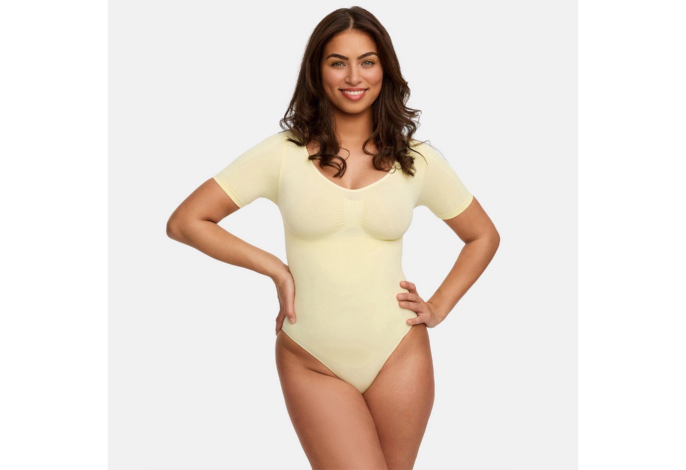 Creamy Fabrics Miederbody T-Shirt Bodysuit Sculpting Shapewear mit String-Baby Yellow-XL (1-tlg) Figurformend von Creamy Fabrics