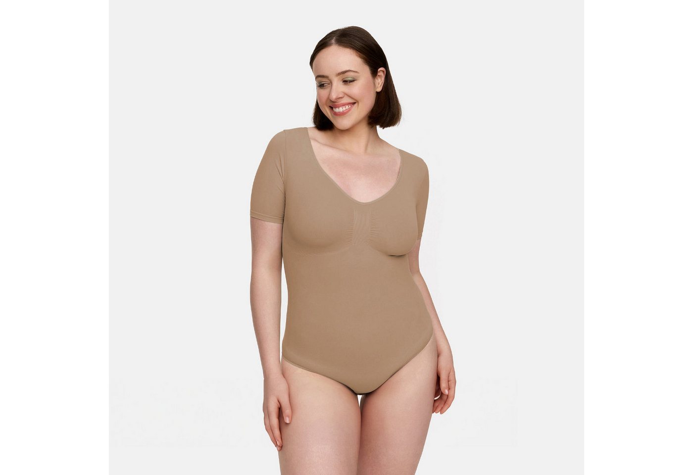 Creamy Fabrics Miederbody T-Shirt Bodysuit Sculpting Shapewear mit String-Beige-3XL (1-tlg) Figurformend von Creamy Fabrics