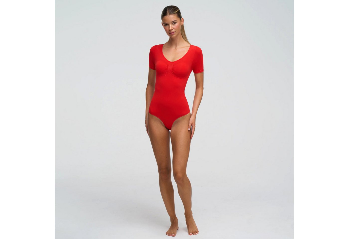 Creamy Fabrics Miederbody T-Shirt Bodysuit Sculpting Shapewear mit String-Fire Red-S (1-tlg) Figurformend von Creamy Fabrics