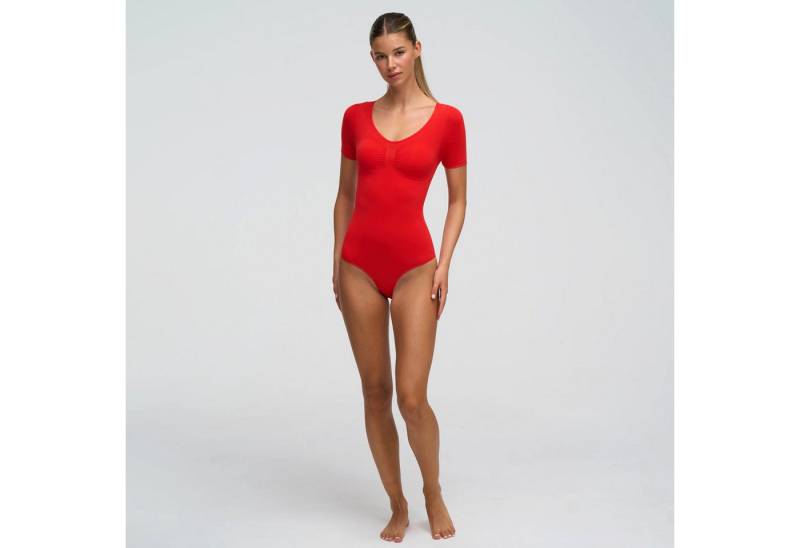 Creamy Fabrics Miederbody T-Shirt Bodysuit Sculpting Shapewear mit String-Fire Red-S (1-tlg) Figurformend von Creamy Fabrics