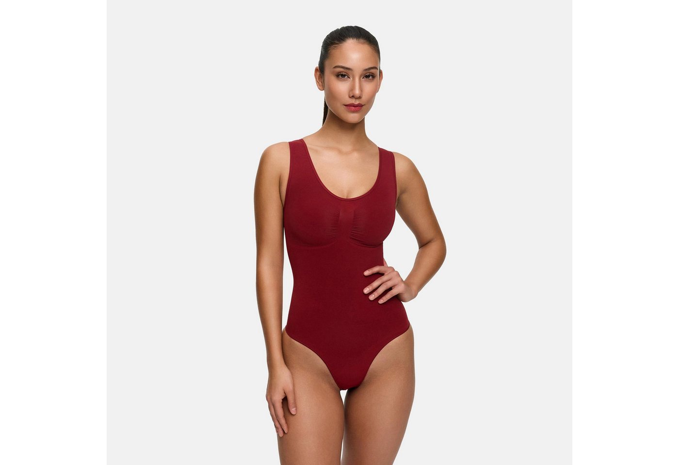 Creamy Fabrics Miederbody Tank Bodysuit Sculpting Shapewear mit Slip-Wine Red-L (1-tlg) Figurformend von Creamy Fabrics