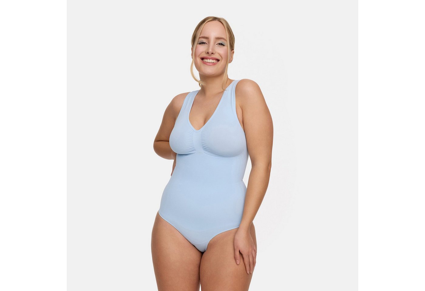 Creamy Fabrics Miederbody Tank Bodysuit Sculpting Shapewear mit String-Baby Blue-XS von Creamy Fabrics
