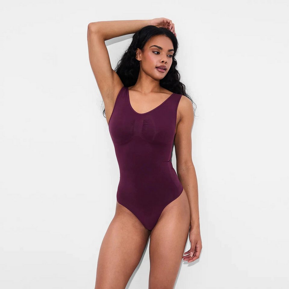 Creamy Fabrics Miederbody Tank Bodysuit Sculpting Shapewear mit String-Burgundy-4XL (1-tlg) Figurformend von Creamy Fabrics