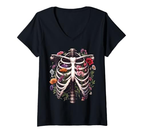 Damen Cottagecore Herbst-T-Shirt mit Blumenmuster und Halloween-Blumenmuster T-Shirt mit V-Ausschnitt Damen Cottagecore Herbst-T-Shirt mit Blumenmuster und Halloween-Blumenmuster T-Shirt mit V-Ausschnitt von Creapy & Cute Fall Tees