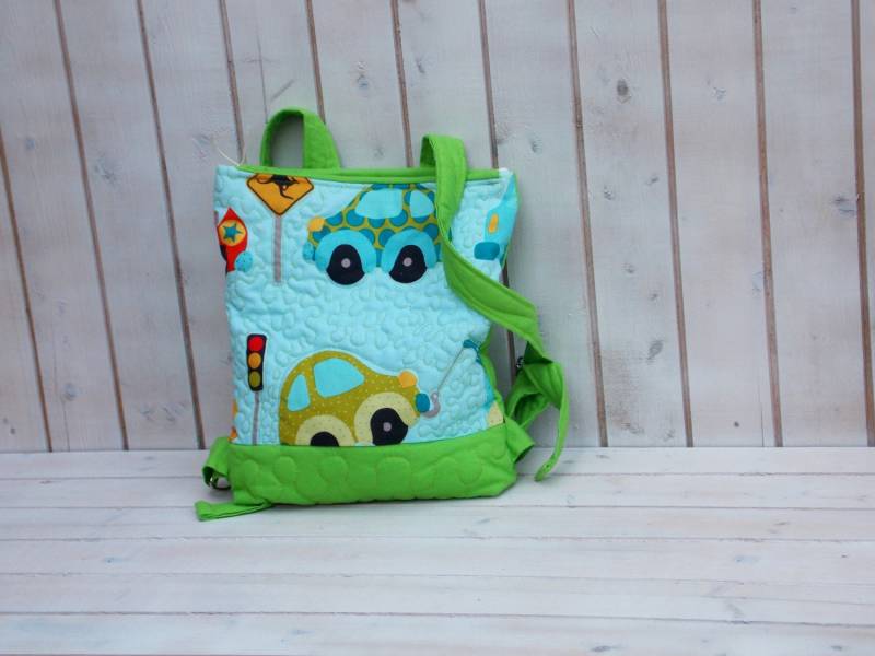 Minze Grün Kinder Rucksack Vorschulkind Auto Ampel Verkehrsmuster Riley Blake Fabirc Olive Gras Het Est Aqua Türkis von Crearts