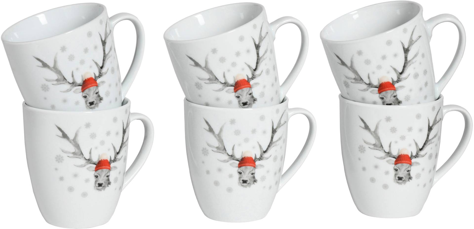 CreaTable Becher "Hirsch, Kaffeebecher, 6-tlg." Winterdekor, Hirschmotiv von Creatable