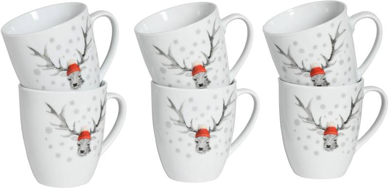 CreaTable Becher "Hirsch, Kaffeebecher, 6-tlg." Winterdekor, Hirschmotiv von Creatable