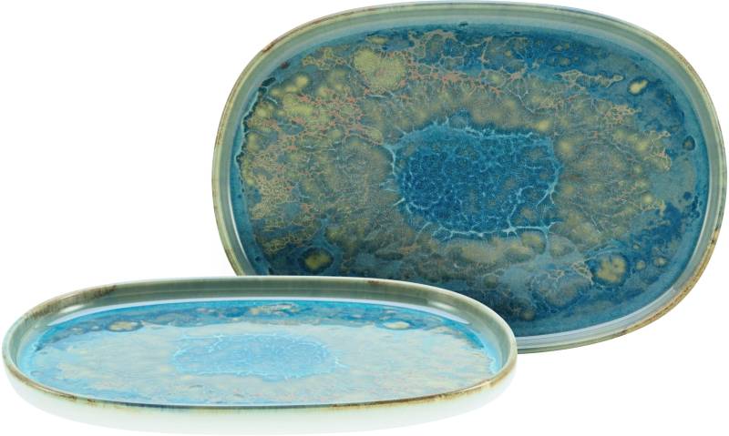 CreaTable Servierplatte "Yuki" reaktiv leuchtender Digitaldruck, jedes Stück ein Unikat, oval, 33 cm von Creatable