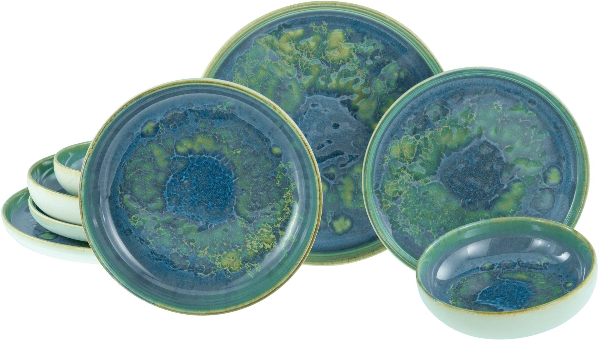 CreaTable Teller-Set "Yuki, Tellerset 8-tlg" Reaktiver intensiv leuchtender Digitaldruck von Creatable