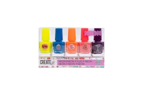 Create It! Maniküre-Set für Kinder, 5 Neonfarben, Kosmetik-Set für Kinder, für lustige Designs von Create It!