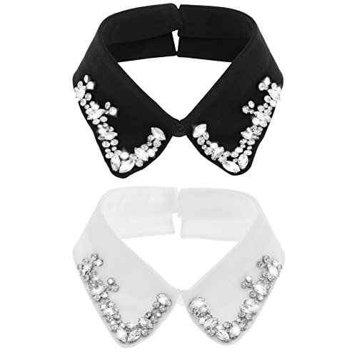 Create idea 2 Stück Falscher Kragen Dekorative Halsbänder mit Strasssteinen Abnehmbares Zubehör für Pullover T-Shirts Hemd Bluse, Weiß und Schwarz von Create idea
