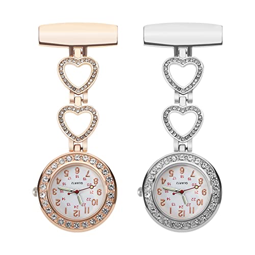 Create idea 2Pcs Krankenschwester Taschenuhr Zinklegierung Metall Taschenuhren Kristall Uhr für Ärzte Krankenschwester Betreuer Silber Rose Gold von Create idea