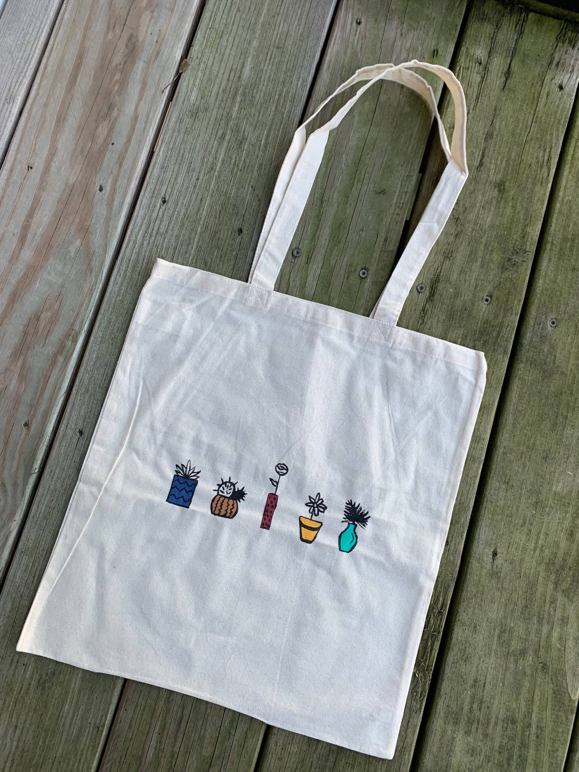 Handbemalte Retro Pflanze Tasche | Baumwolltasche Handbemalte Retro Pflanze Tasche | Baumwolltasche von CreatedbyErink
