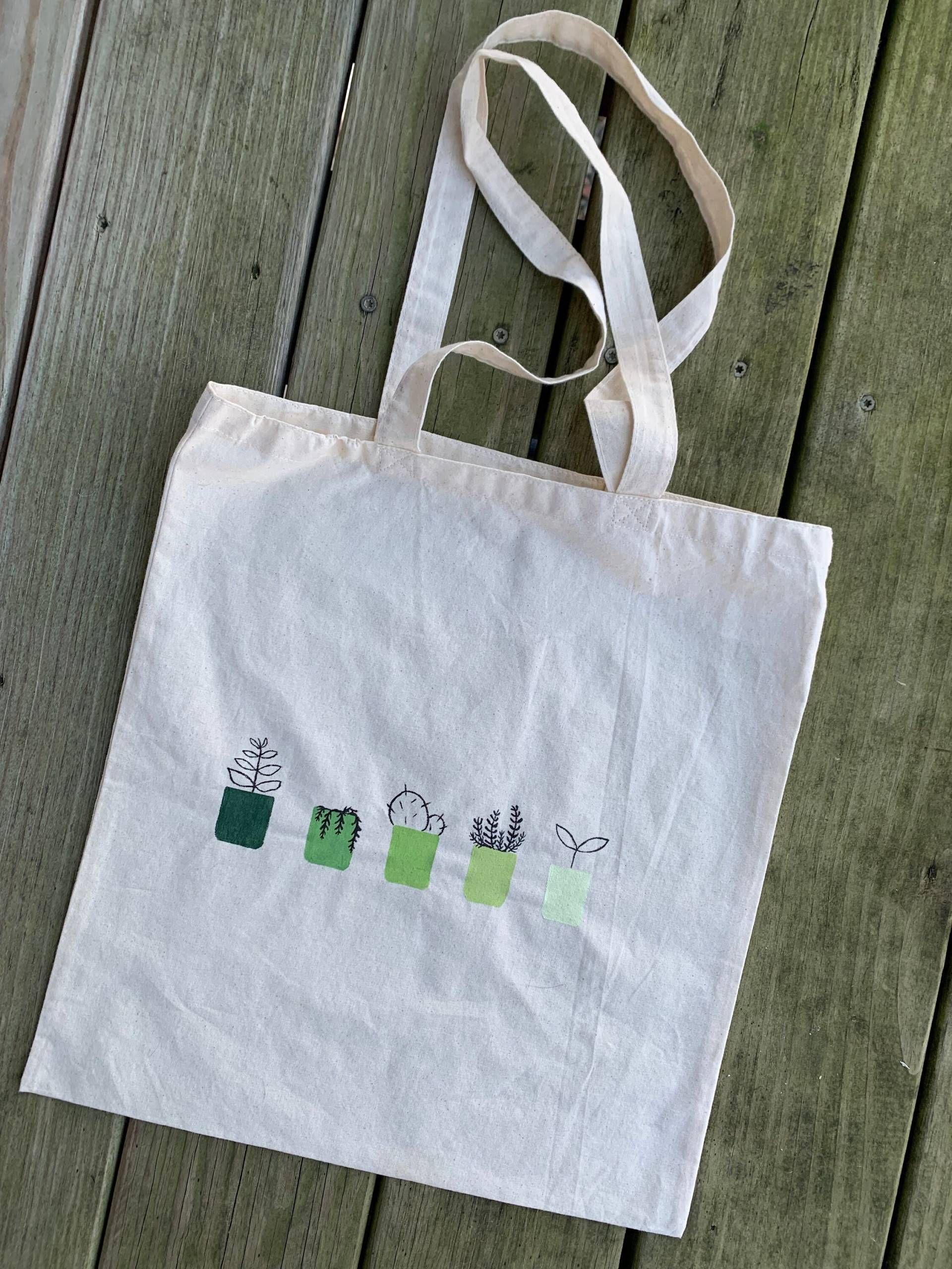 .handgemalte Grüne Blumentöpfe-Einkaufstasche | Baumwolltasche .handgemalte Grüne Blumentöpfe-Einkaufstasche | Baumwolltasche von CreatedbyErink