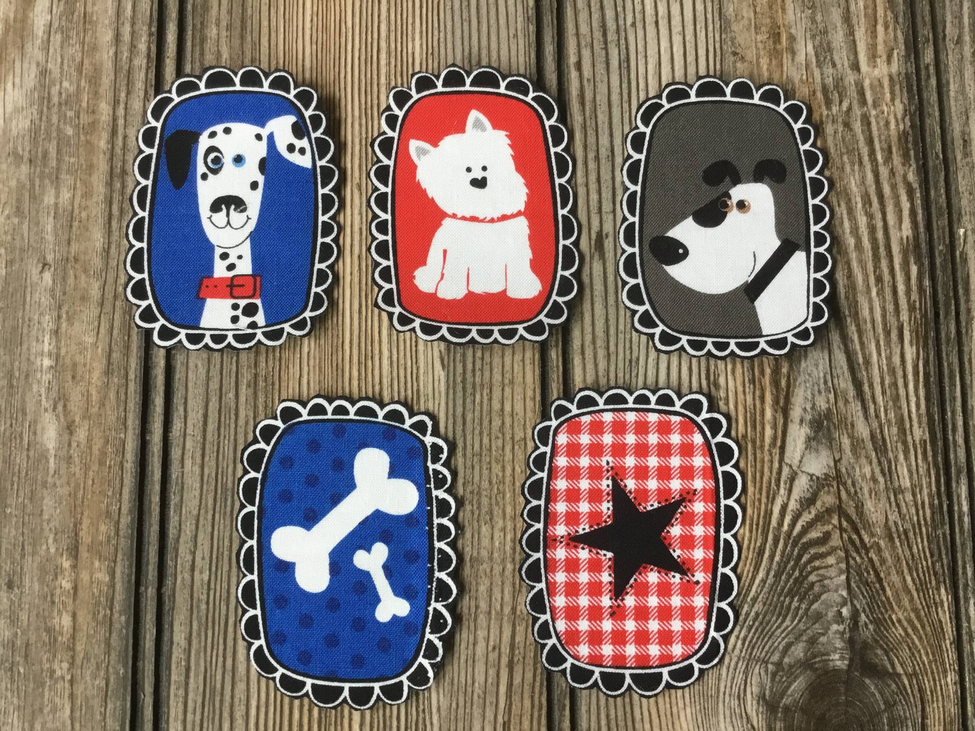 Schwarze, Blaue Und Rote Hunde, Herz Stern Baumwollstoff Applikationen Zum Aufbügeln Für Diy Projekte - 5 Stück von CreatingYourCraft