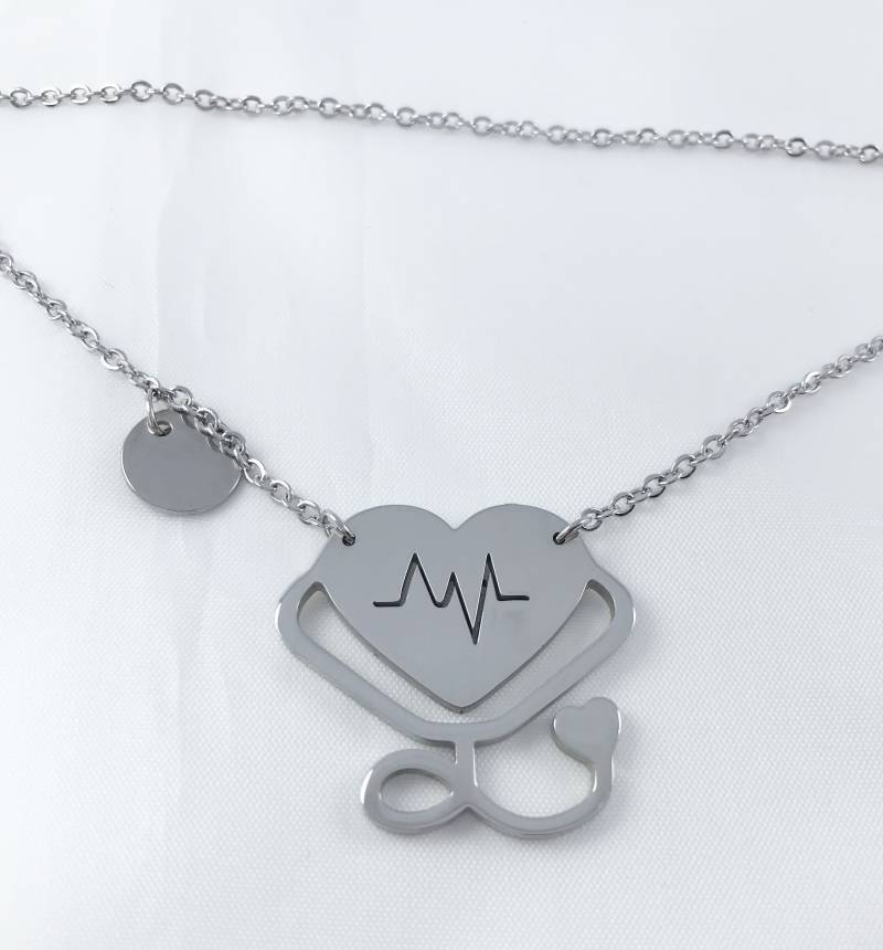 18K Rosegold Herzschlag Halskette, Herzfrequenz Herzförmige Krankenschwester, Arzt Auskultation, Weihnachtsgeschenk, Liebe, Leben Halskette von CreatioDesign