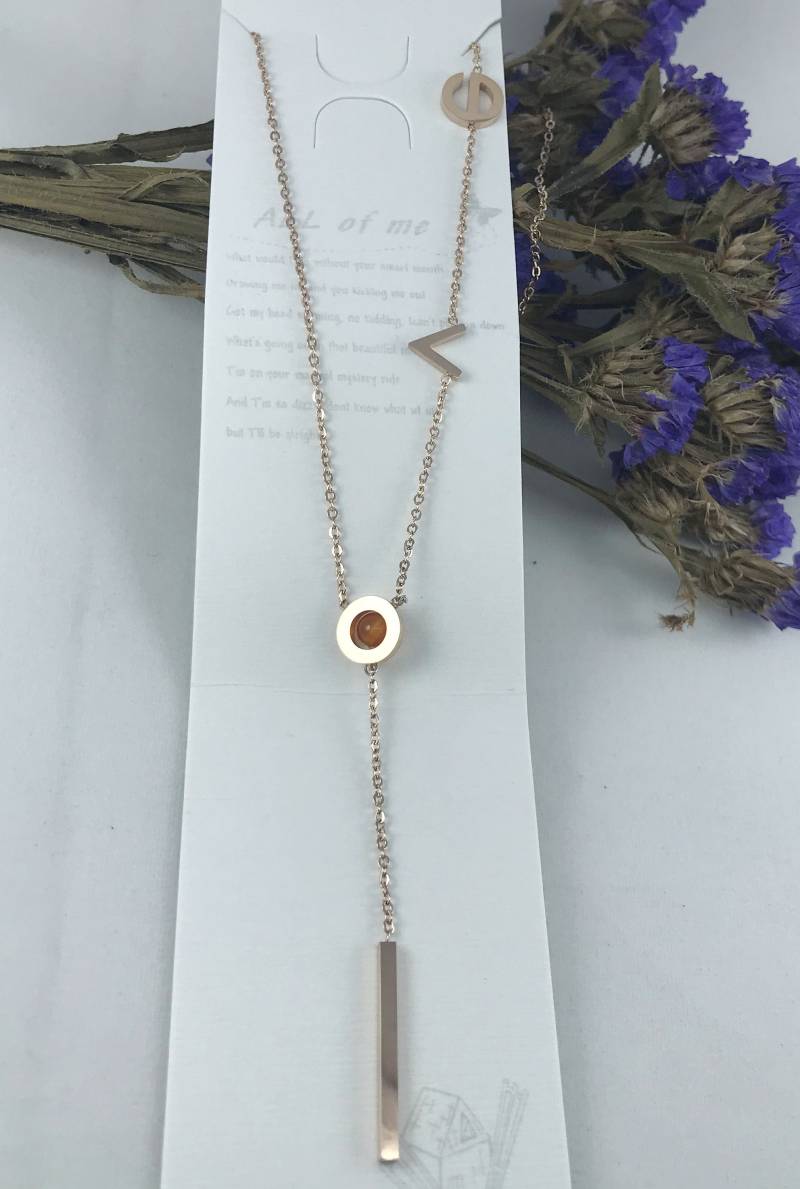 Brief Schlüsselbein Halskette , Edelstahl Rosegold Love , , Geben Ihm Geschenk, Achat Anhänger Erste von CreatioDesign