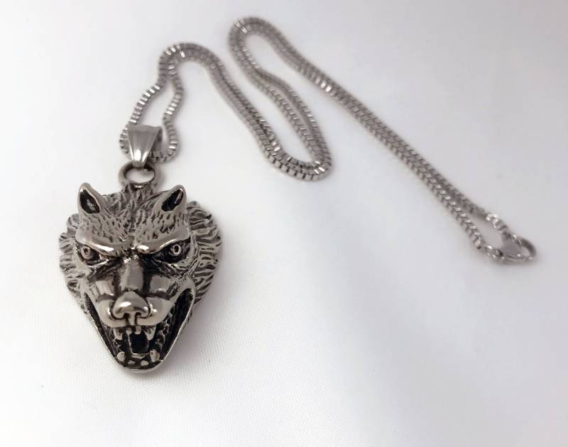 Silber Wolfskopf, Edelstahl Wolfskopf Halskette, 3D Wolfskopf, Tier Halskette, Piraten Werwolf Halskette, Schmuck, Punk von CreatioDesign