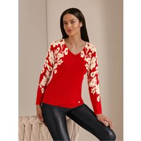 Witt Weiden Damen Merino-Kaschmir-Pullover rot-ecru-bedruckt von CREATION L PREMIUM