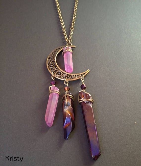 Edelstein Halskette Lila Rose Gold Titan Kristalle Kristall Quarz Perlen Anhänger Charms Tops Hippie Boho Böhmen Mond Edelstein Halskette Lila Rose Gold Titan Kristalle Kristall Quarz Perlen Anhänger Charms Tops Hippie Boho Böhmen Mond von CreationByKristy