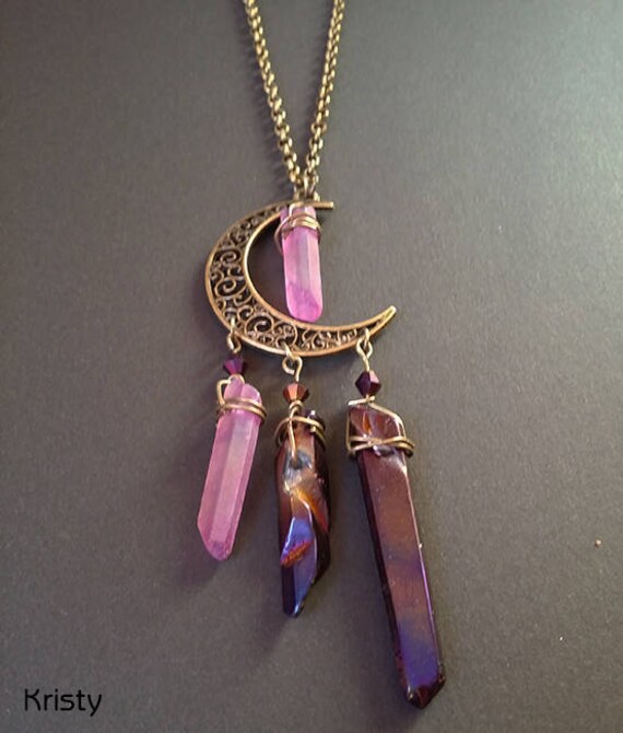 Edelstein Halskette Lila Rose Gold Titan Kristalle Kristall Quarz Perlen Anhänger Charms Tops Hippie Boho Böhmen Mond Edelstein Halskette Lila Rose Gold Titan Kristalle Kristall Quarz Perlen Anhänger Charms Tops Hippie Boho Böhmen Mond von CreationByKristy