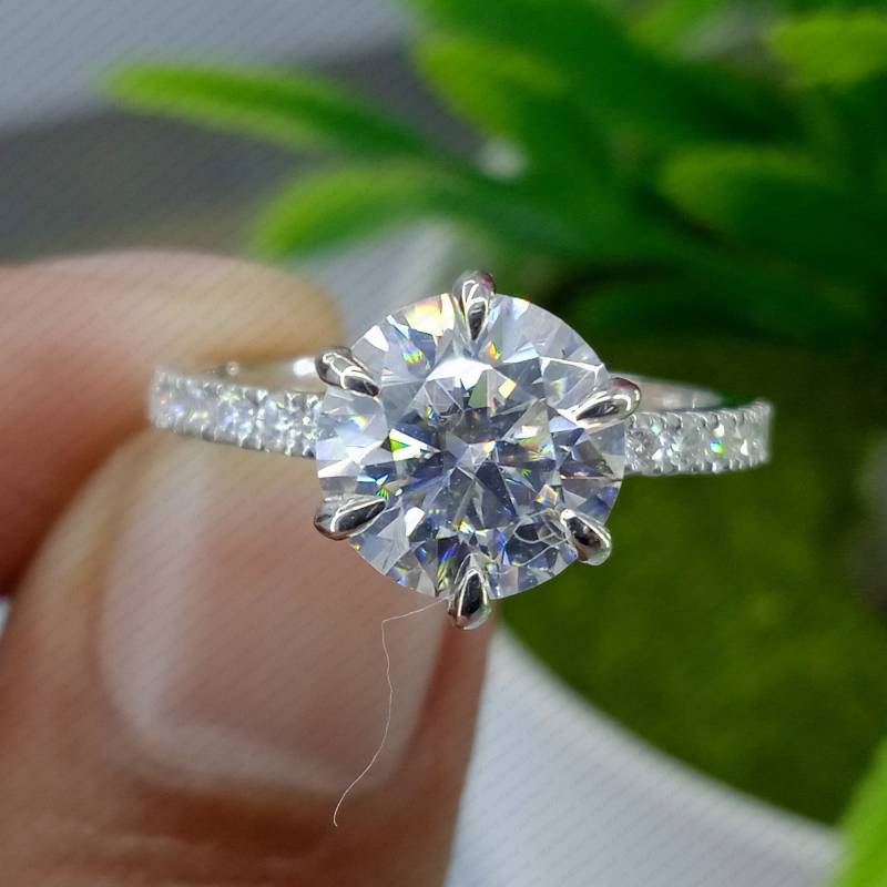 Verlobungsring - Princess Cut Forever Brilliant Moissanite Matching Band Jubiläumsring, 14 Karat Weißgold Ring von CreationForLove