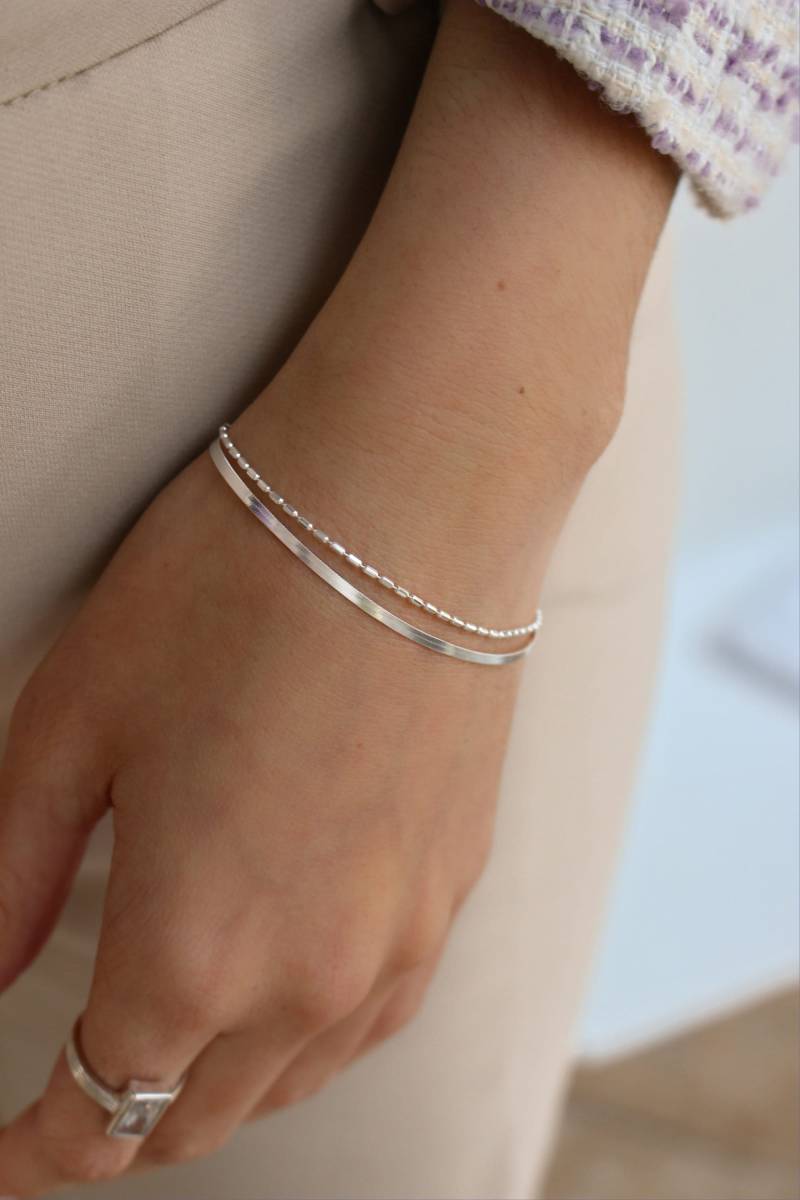 Caneo - 100% 925 Sterling Silber Doppelschicht Armband ∙ Fischgrät Schmuck von CreationMegane