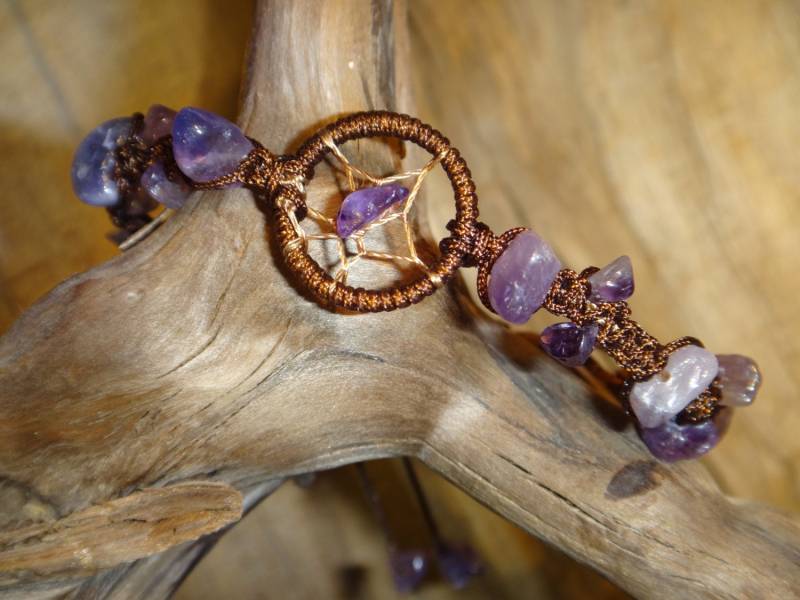 Traumfänger-Armband, Amethyststeine, Shamballa-stil. Traumfänger. Halbedelstein von CreationSecondeNatur