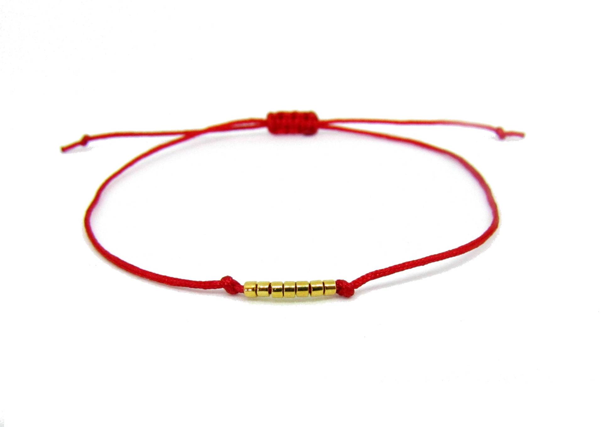 Kabbalah-Armband/Roter Faden Und 7 Vergoldete Miyuki-Perlen | Glasperlen - Création D'eclat Kabbalah-Armband/Roter Faden Und 7 Vergoldete Miyuki-Perlen | Glasperlen - Création D'eclat von CreationdEclat
