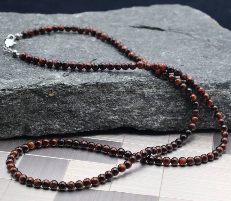 Natürliche Rote Tigerauge Halskette 4mm, Herren Halskette, Herrenschmuck, Quebec Schmuck, Unisex Herrengeschenk, Rotes von CreationsCarden