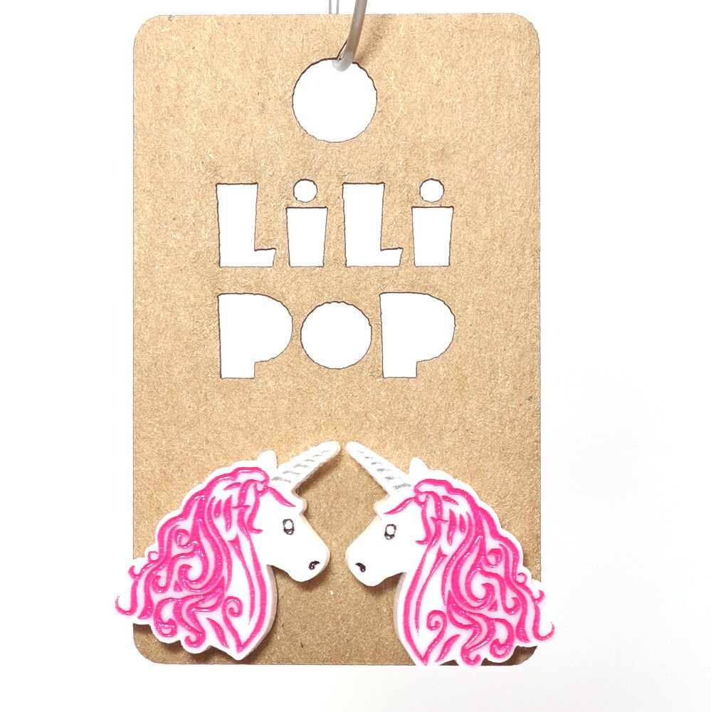 Einhorn-Ohrstecker | Lili0370 Aus Recyceltem Kunststoff, Graviert Und Lasergeschnitten von CreationsLilipop