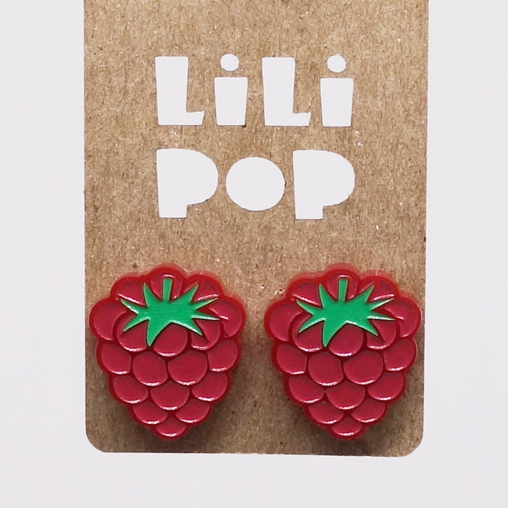 Himbeer-Ohrringe | Lili0786, Kunststoff-Nagelstiel, Wiedergewonnene Früchte, Laser-Lilipop von CreationsLilipop