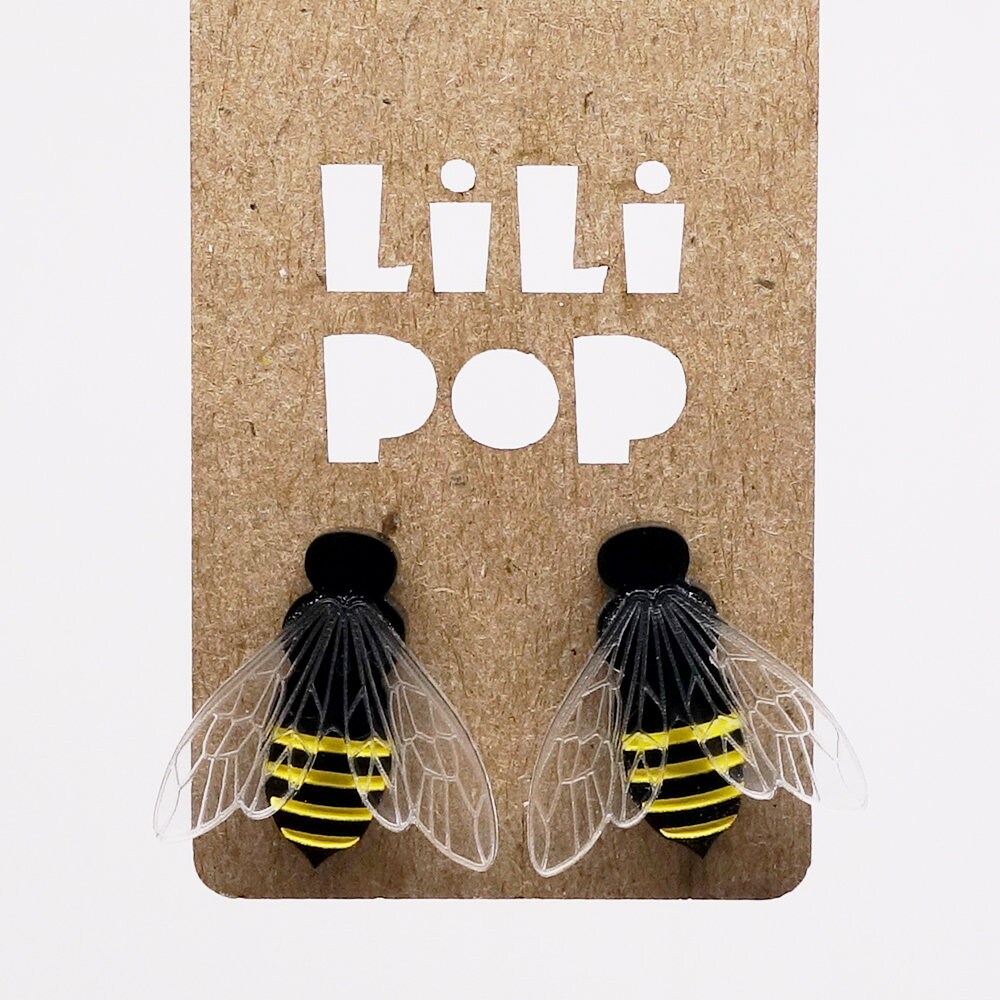 Lili0292 Bienen-Ohrringe, Schwarzer Und Transparenter Kunststoff, Laser Lilipop von CreationsLilipop