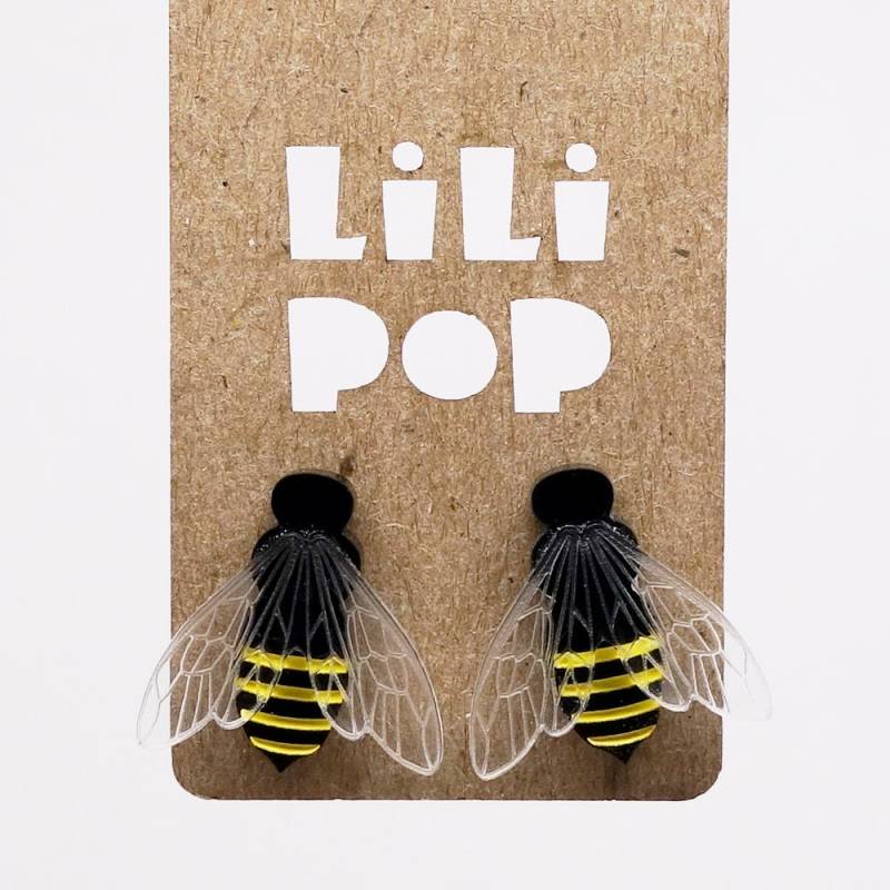 Lili0292 Bienen-Ohrringe, Schwarzer Und Transparenter Kunststoff, Laser Lilipop von CreationsLilipop