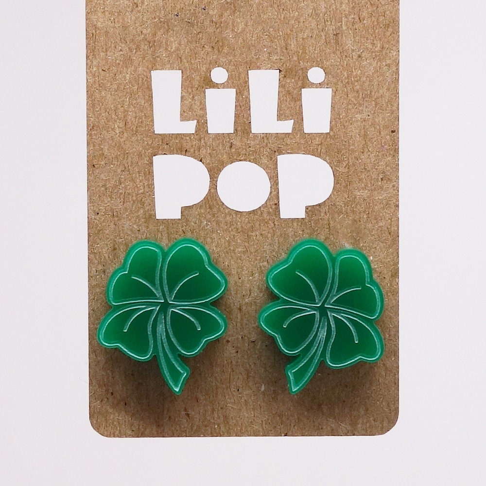 Lili0509 Ohrringe Mit Vierblättrigem Kleeblatt, Grüner Kunststoff, Laser Lilipop von CreationsLilipop