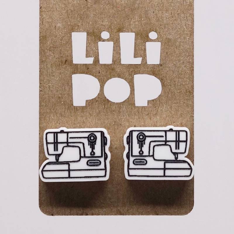 Lili0510 Ohrringe, Weiße Kunststoff-Nähmaschine, Recycelter Laser, Lilipop von CreationsLilipop