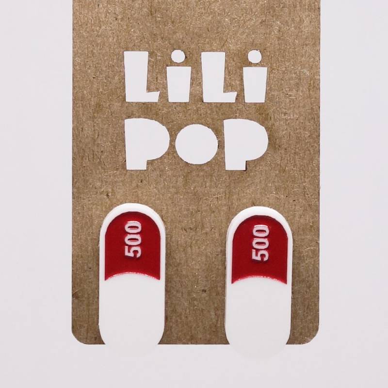 Lili0512 Ohrstecker, Recycelte Kunststoffpille, Weiß, Rot, Laser, Lilipop von CreationsLilipop