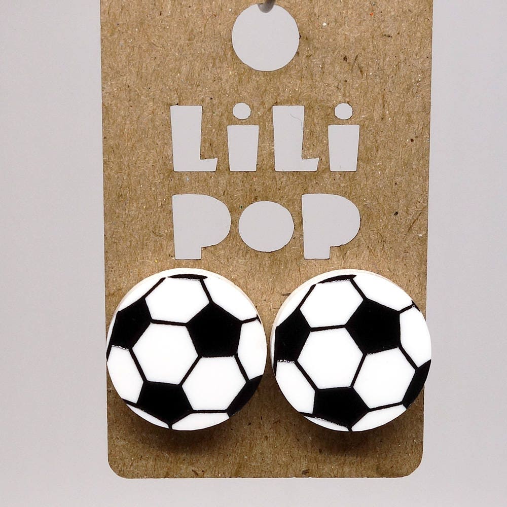 Lili0582 Ohrringe - Fußball Aus Recyceltem Kunststoff, Schwarz-Weißer Laser Lilipop von CreationsLilipop