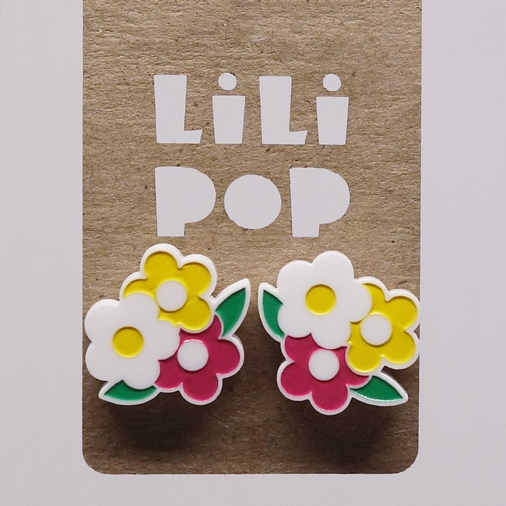 Lili0587 Ohrringe Gelbe, Rosa Und Weiße Blume Aus Recyceltem Kunststoff, Lasergeschnitten, Lilipop von CreationsLilipop