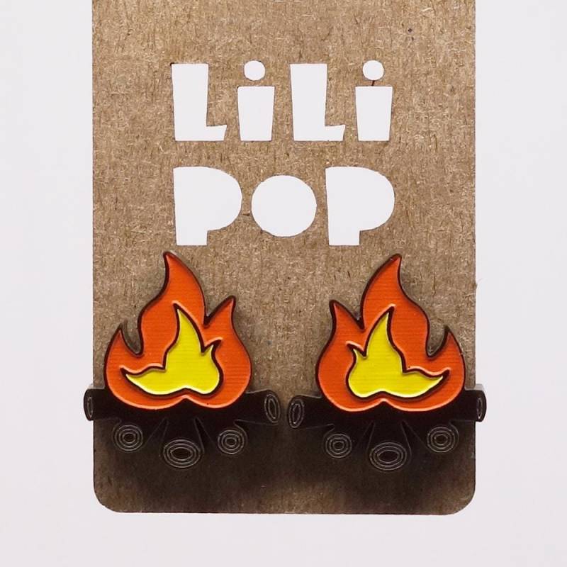 Lili0607 Ohrringe, Braunes Kunststoff-Lagerfeuer, Recycled Laser Lilipop von CreationsLilipop