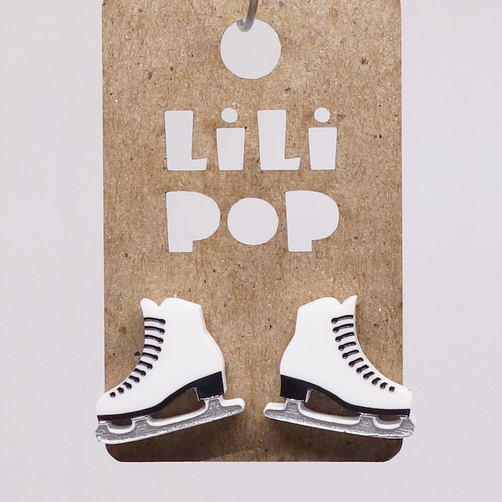 Lili0804 Ohrringe - Weißer Und Schwarzer Kunststoff-Eislaufschuh, Recycelter Laser, Lilipop Wintersport von CreationsLilipop