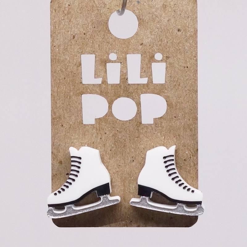 Lili0804 Ohrringe - Weißer Und Schwarzer Kunststoff-Eislaufschuh, Recycelter Laser, Lilipop Wintersport von CreationsLilipop