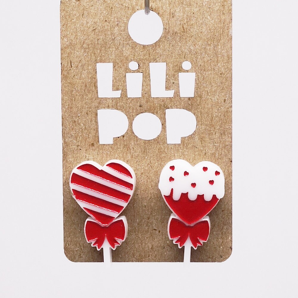 Lili0818 Ohrringe Herz-Lutscher Valentinstag Weißer Kunststoff Roter Laser Lilipop von CreationsLilipop