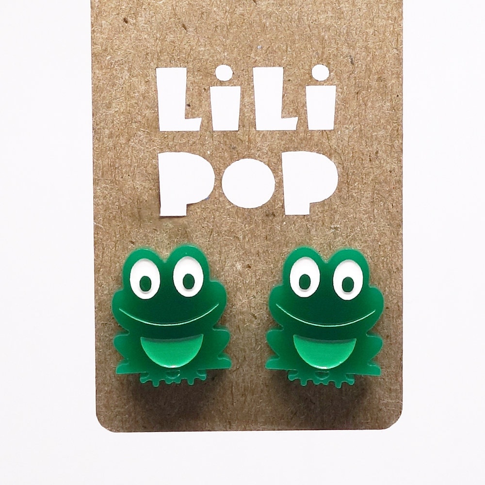 Lili0830 Ohrringe - Grüner Plastikfrosch Laserrecycelt Lilipop von CreationsLilipop