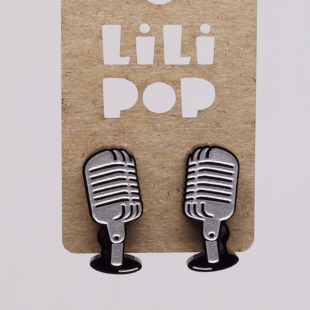Mikro-Vintage-Ohrringe Lili0663 Schwarz-Silberner Kunststoff-Nagelstiel Lilipop von CreationsLilipop